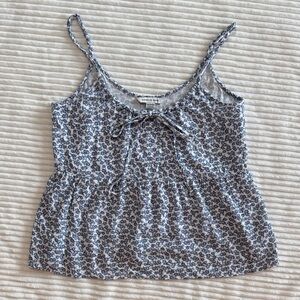 American Eagle Blue White Floral Tie Front Flowy Spaghetti Strap Cropped Top XS